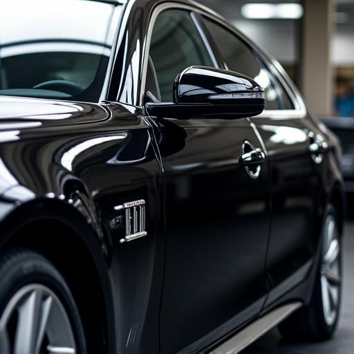 After of a black sedan with a mirror-like finish.
