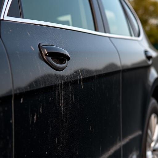 Before of a black sedan with swirl marks.