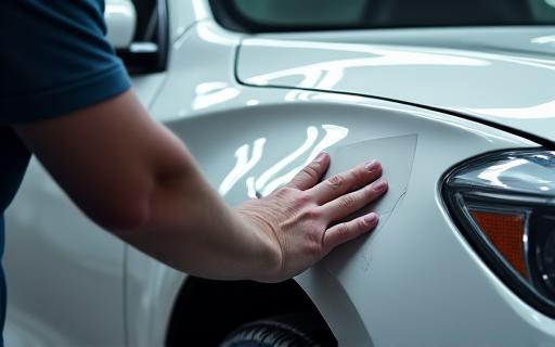 Applying Paint Protection Film to a car's fender.